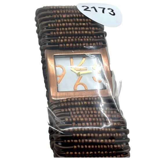 Watch Safety Pin Beaded Stretch Copper Tone Steampunk Punk Retro New with Tag - Picture 10 of 10